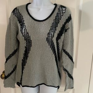 Dex Grey and Black High-Low, Distressed Wool-Blend Sweater in Medium